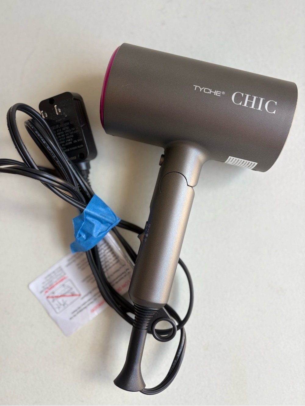 Tyche Chic Hair Blow Dryer Cold Shot Black / Pink travel Folding Handle